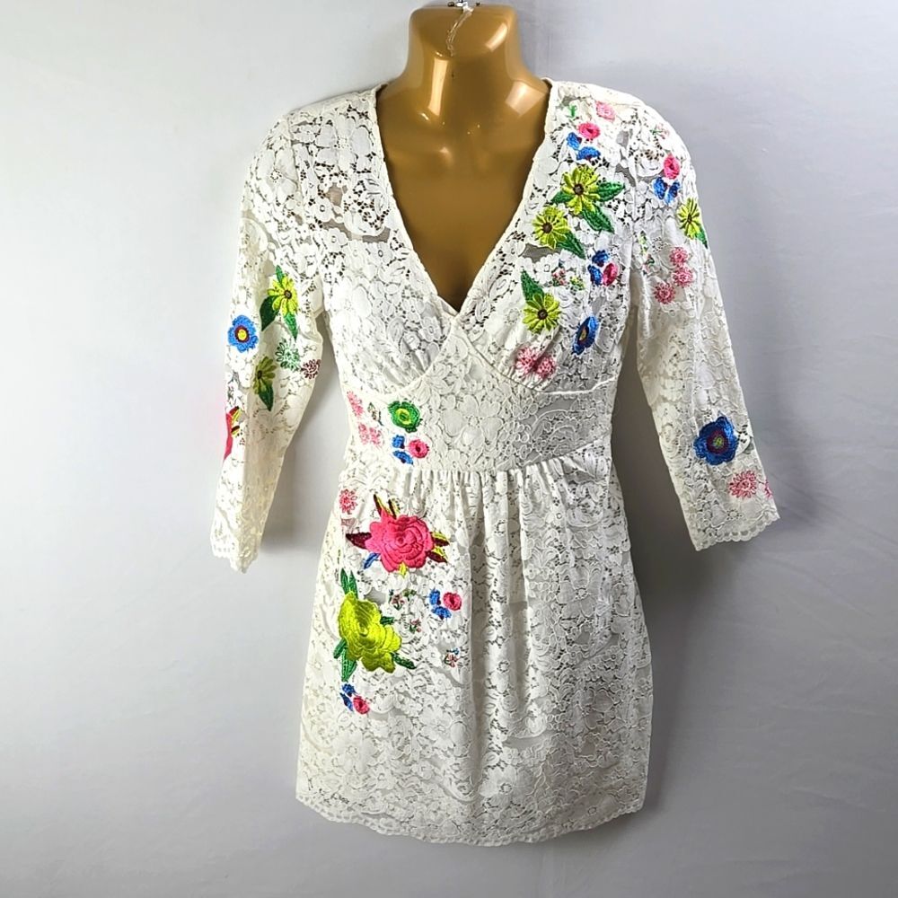 Tracy Reese x Anthropologie Adeline‎ White Lace Embroidered Mini Dress Sz 0P NWT - Picture 2 of 12